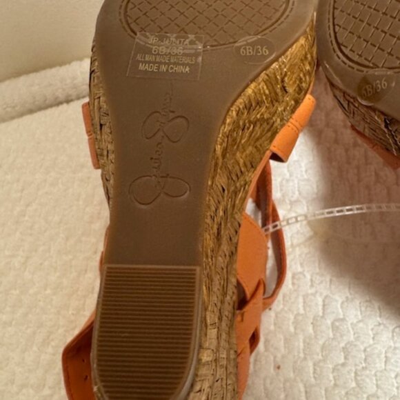Jessica Simpson Coral Orange Strappy Wedge Sandals Cork Platform Party - Picture 5 of 8